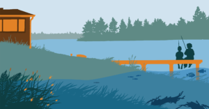 TLA Lake Steward cabin, pier, shoreline